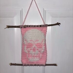 Pink and White Skull Wall Hanging